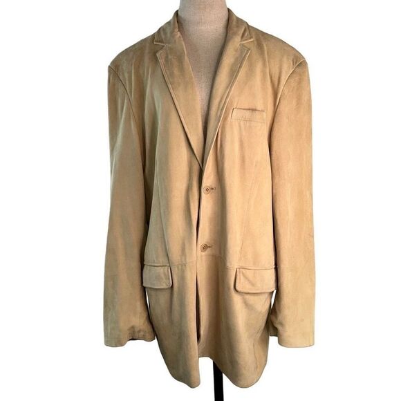 DKNY Mens Light Tan Suede Leather Sport Coat Large Western Modern Luxe - Picture 1 of 11